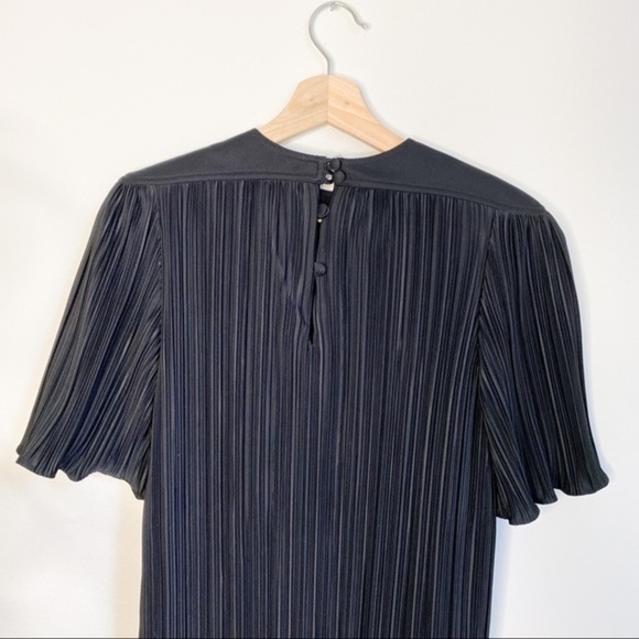 Vintage pleated padded shoulder black midi dress - Picture 5 of 9